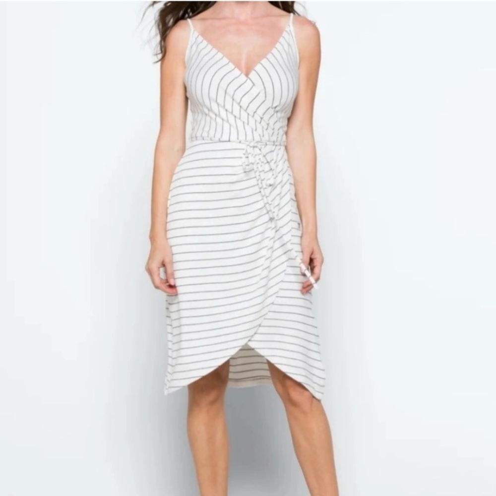 Market & Spruce White Spaghetti Strap Dress with Black Stripes